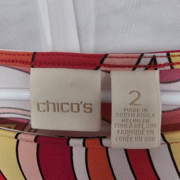 Vintage Chico's Retro Psychedelic Mod Blouse Pink Yellow 90s Festival 2 (L) - Picture 8 of 11
